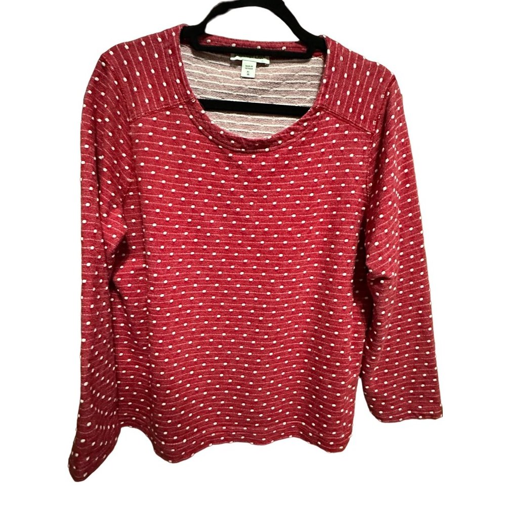 Coldwater Creek size XL 100% cotton red Swiss dot cropped long sleeve top